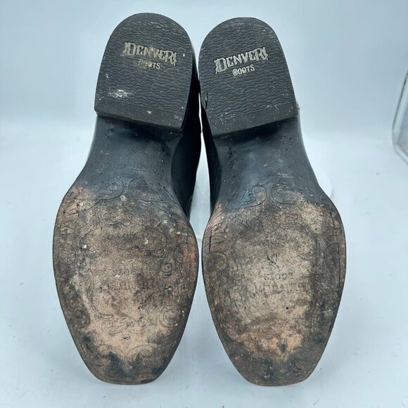 Denver Men Size 7.5 EE Black Leather Buck Stitch Pull On Western Cowboy Boot - Picture 8 of 14